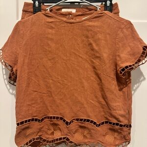 Bohme Terracotta Lace Trim Blouse and matching short